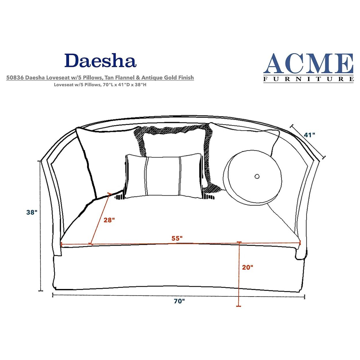 Acme Furniture Daesha Loveseat w/5 Pillows