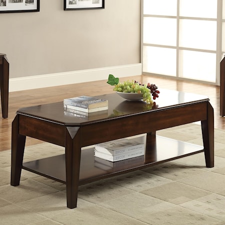Transitional Lift Top Coffee Table with Shelf