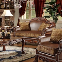 Traditional European Loveseat with Two Tone Faux Leather Upholstery and 2 Pillows