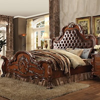 Traditional European Style California King Upholstered Bed with Faux Leather Headboard