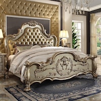 Traditional European Style Queen Upholstered Bed with Faux Leather Headboard