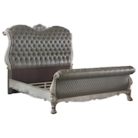 Traditional California King Bed with Tufted Upholstered Sleigh Headboard and Footboard