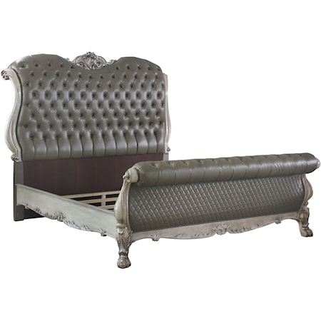 Traditional Queen Bed with Tufted Upholstered Sleigh Headboard and Footboard