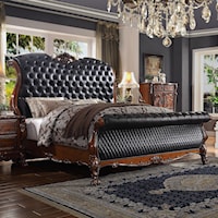 Traditional King Bed with Tufted Upholstered Sleigh Headboard and Footboard