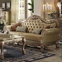 Traditional European Sofa with Faux Leather Upholstery and 4 Pillows