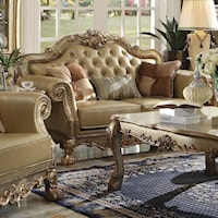Traditional European Loveseat with Faux Leather Upholstery and 3 Pillows