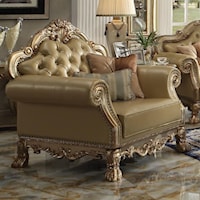 Traditional European Chair with Faux Leather Upholstery and 2 Pillows