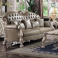 Traditional Faux Leather Sofa w/ 5 Pillows