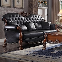 Traditional Faux Leather Sofa w/ 5 Pillows