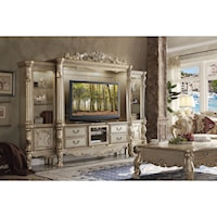 Traditional European Style Carved Wood Entertainment Center with Touch Lighting