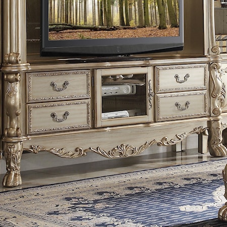 Traditional European Style Carved Wood TV Stand with Glass Door