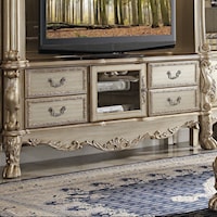 Traditional European Style Carved Wood TV Stand with Glass Door