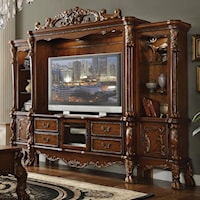 Traditional European Style Carved Wood Entertainment Center with Touch Lighting