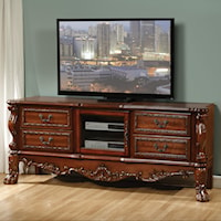 Traditional European Style Carved Wood TV Stand with Glass Door