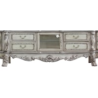 Traditional European Style Carved Wood TV Stand with Glass Door