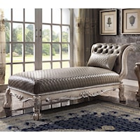 Traditional Faux Leather Chaise w/ 1 Pillow