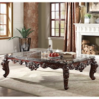 Ornately Carved Traditional Coffee Table with Black Marble Top