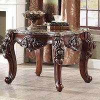 Ornately Carved Traditional End Table with Black Marble Top