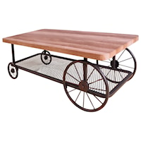 Industrial Coffee Table with Wheel Design