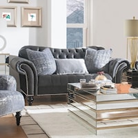 Traditional Sweetheart Back Loveseat with Button Tufting and Nailheads