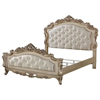 Traditional Tufted California King Bed with Ornate Carvings