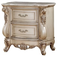 Traditional Antique White 2-Drawer Nightstand with Marble Top