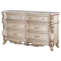 Traditional Antique White 6-Drawer Dresser with Marble Top