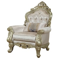 Traditional Tufted Lounge Chair with Antique White Wood Trim and 1 Pillow