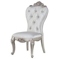 Traditional Tufted Dining Side Chair with Ornate Wood Detail