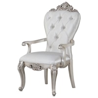 Traditional Tufted Dining Arm Chair with Ornate Wood Detail