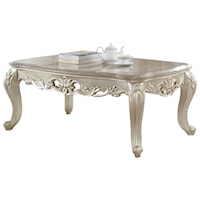 Traditional Antique White Coffee Table with Marble Top