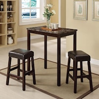 3 Piece Counter Height Dining Set with Backless Stools