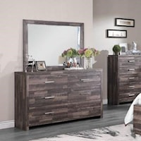 Rustic Dresser and Mirror with Butcher Block Finish