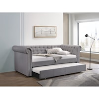 Transitional Chesterfield Twin Daybed & Trundle in Smoke Gray Fabric