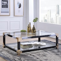 Modern Coffee Table with Glass Top and Shelf