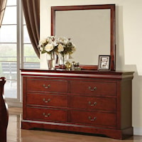 Transitional 6 Drawer Dresser and Mirror