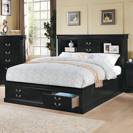 King Captain's Bed with Headboard and Footboard Storage