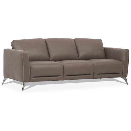 Contemporary Leather Sofa with Chrome Metal Legs