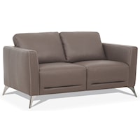 Contemporary Leather Loveseat with Chrome Metal Legs