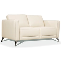 Contemporary Leather Loveseat with Chrome Metal Legs