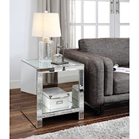 Contemporary End Table with Glass Top