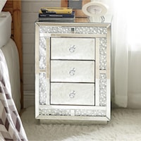 Glam 3-Drawer Night Table with Faux Diamond Inlay