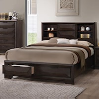 Transitional Eastern King Bookcase Bed with Storage
