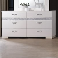 Contemporary 6-Drawer Dresser with Hidden Jewelry Drawer and Sparkling Acrylic Panel 