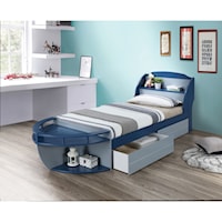 Twin Ship Bed with Headboard Shelf Storage