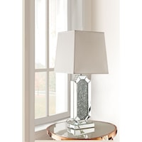 Glam Mirrored Table Lamp with Faux Crystal Inlay