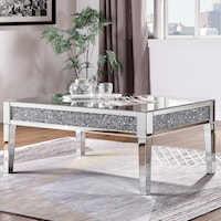 Glam Glass Top Coffee Table with Faux Diamond Inlays