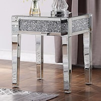 Glam Mirrored End Table with Faux Crystal Accents