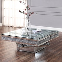 Glam Glass Top Coffee Table with Faux Diamond Inlays