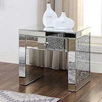 Glam Mirrored End Table with Faux Diamond Inlays